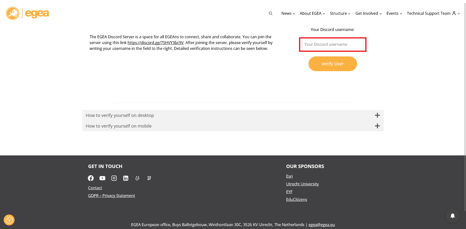 Position of the username field on the website