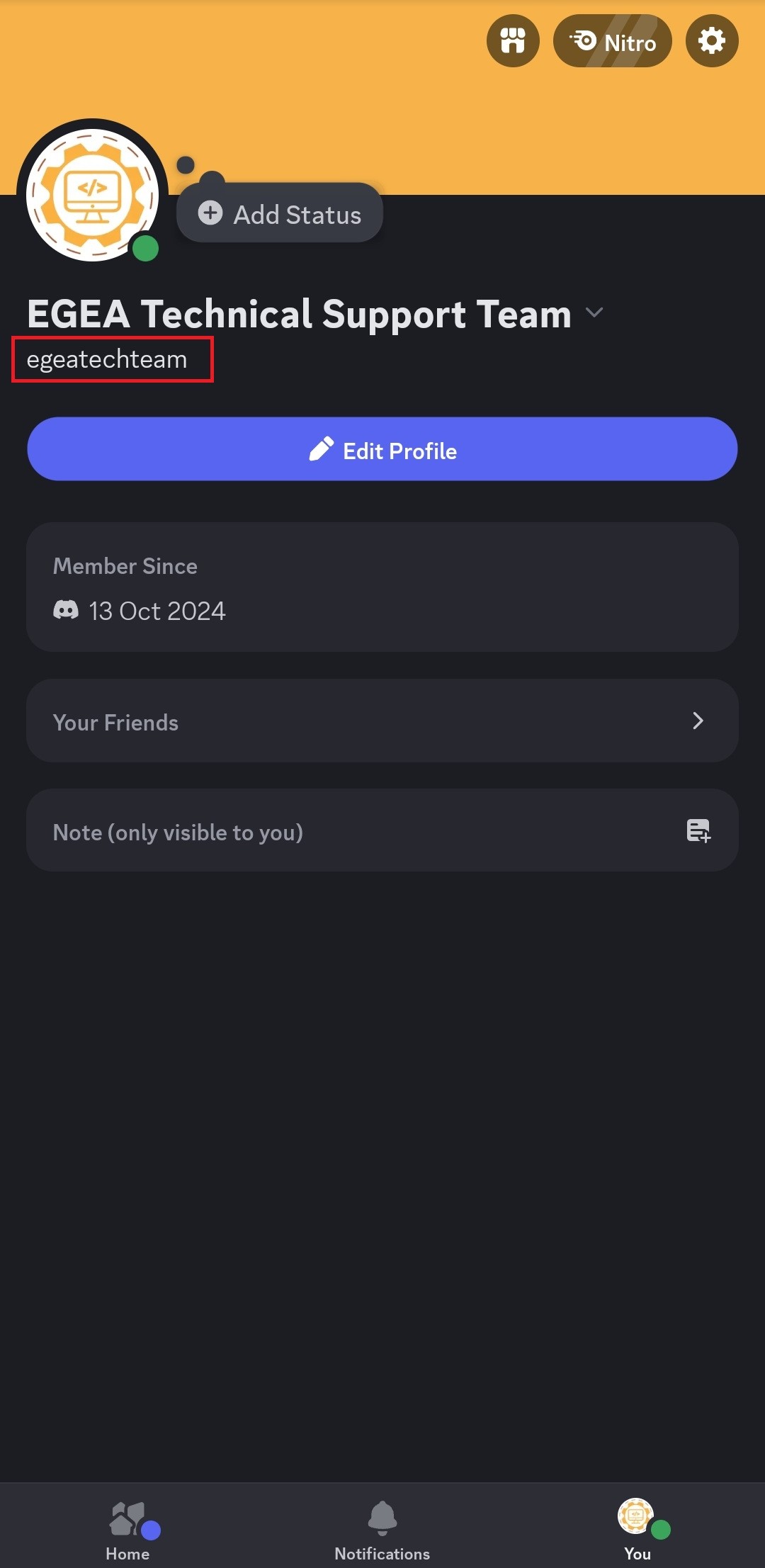 Position of the username in the app